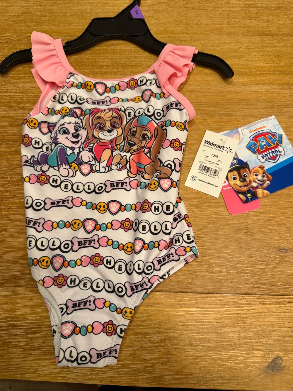 Paw Patrol Pink Ruffle-Strap One-Piece with Character Print